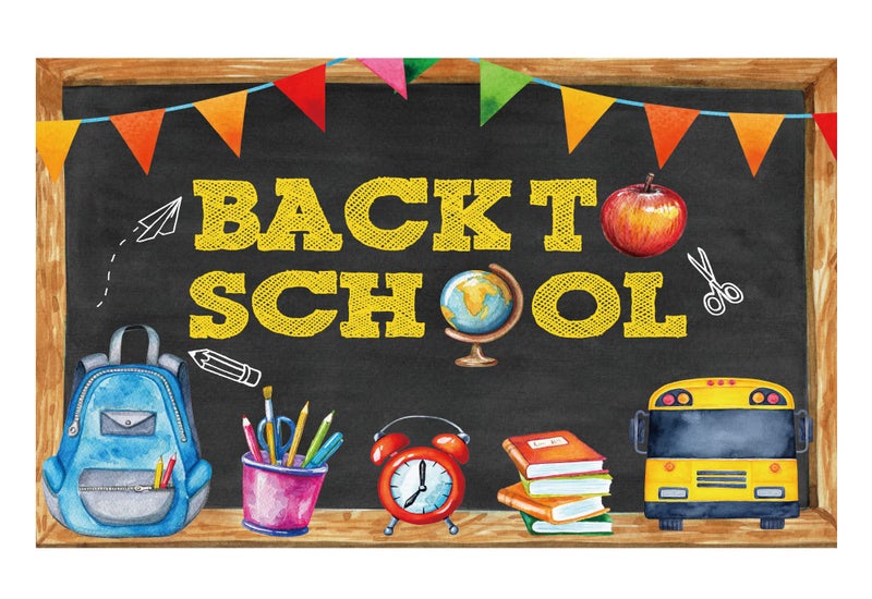 Funnytree Back to School Photography Backdrop Blackboard for Kids Party Banner School Bus Pencil Chalkboard Learning Photo Backgrond Photocall Prop Photo Booth - Image 1